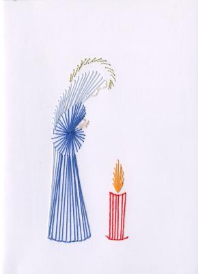 Beeldzijde kerst- en nieuwjaarskaart, biddende figuur bij kaars