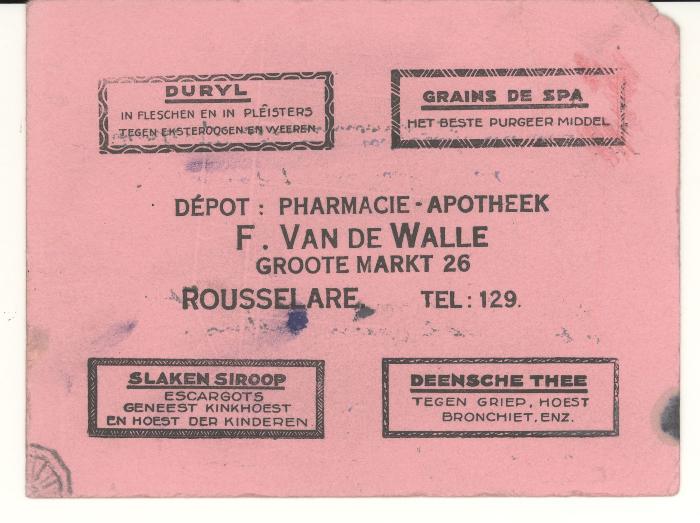 Promotiemateriaal Apotheek Van de Walle , Roeselare