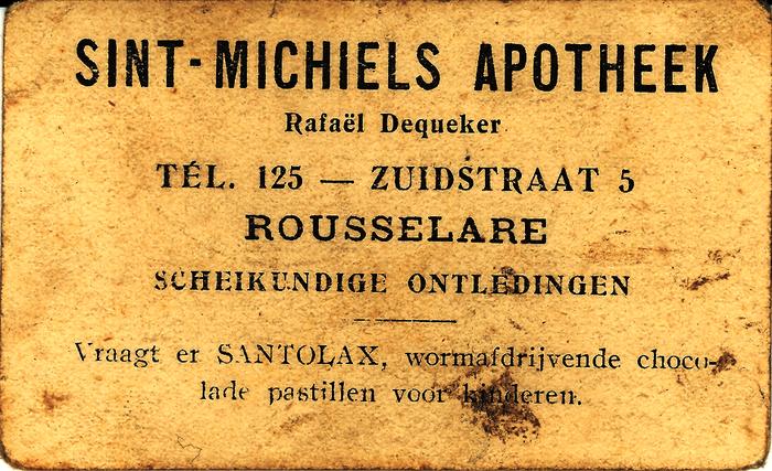 Naamkaartje van Apotheek Sint-Michiels, Roeselare