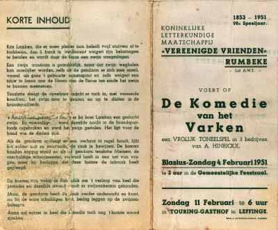 Programma toneelvoorstelling, Rumbeke, 4 februari 1951