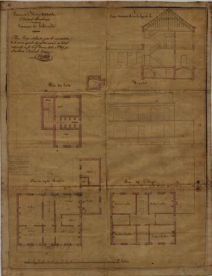Plane, coupes et facades pour la reconstuction de la maison juriale, Lichtervelde, 19 februari 1848