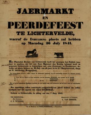Affiche Jaarmarkt en paardenfeest, Lichtervelde, 7 juni 1841