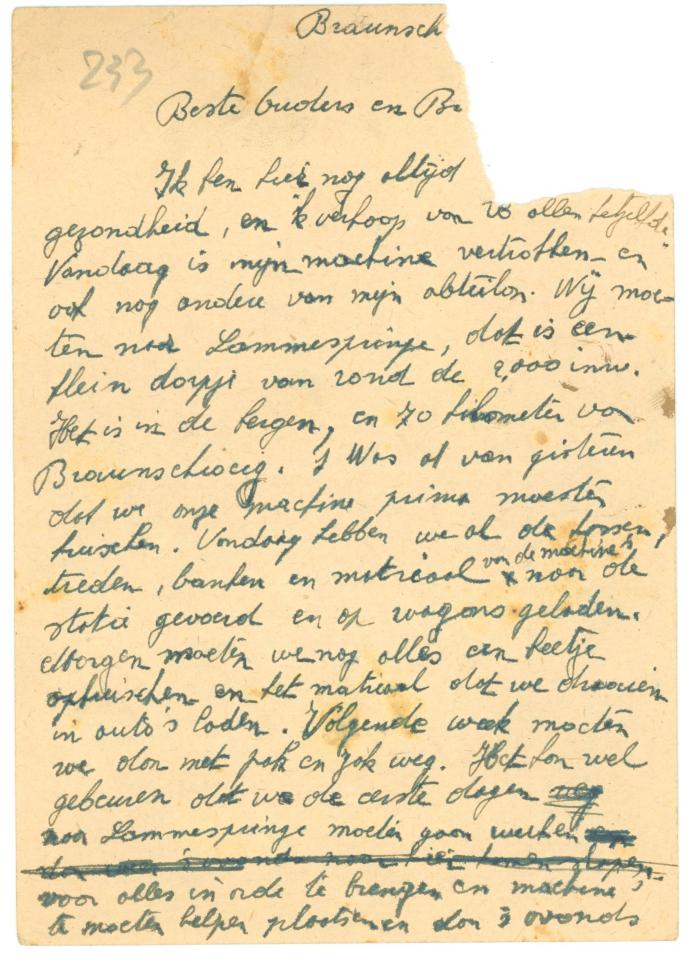 Laatste briefkaarten van Gaston Vallaey aan ouders vanuit Braunschweig, juni 1944 