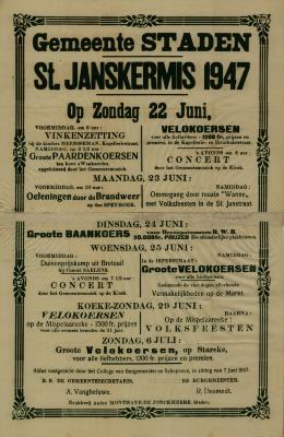 Affiche St.Janskermis, Staden, 22 juni 1947