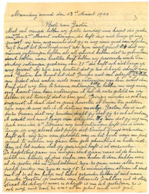 Brief van moeder Vallaey aan Gaston, Passendale 13 maart 1944