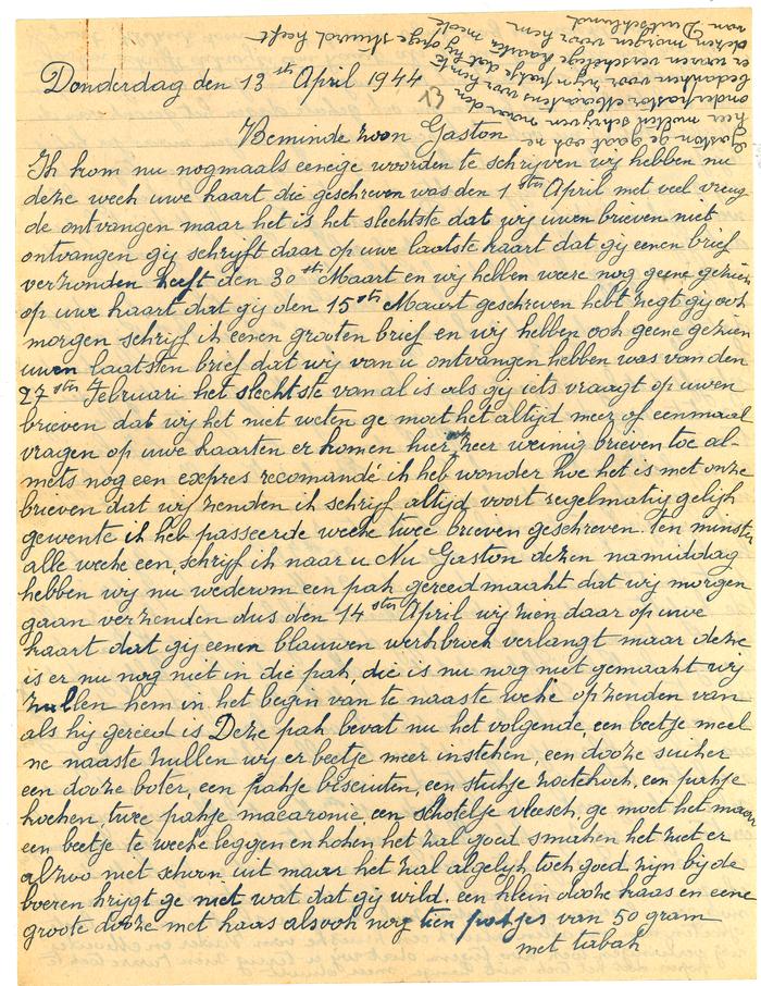 Brieven van moeder Vallaey aan Gaston, Passendale 3, 13 april 1944