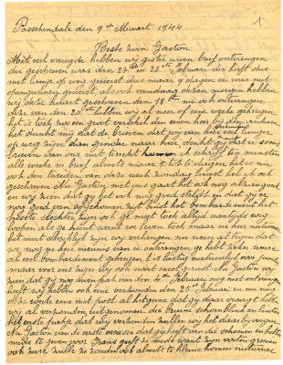 Brief van moeder Vallaey aan Gaston, Passendale 9 maart 1944