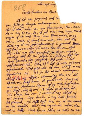 Briefkaart en brief van Gaston Vallaey aan ouders, Lamspringe 2 en 4 augustus 1944