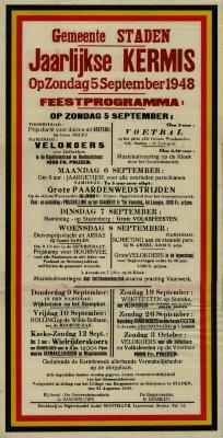 Affiche Jaarlijkse Kermis, Staden, 5 september 1948