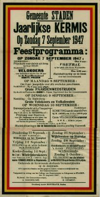 Affiche Jaarlijkse Kermis, Staden, 7 september 1947