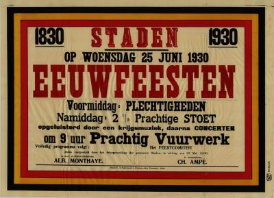 Affiche Eeuwfeesten, Staden, 25 juni 1930