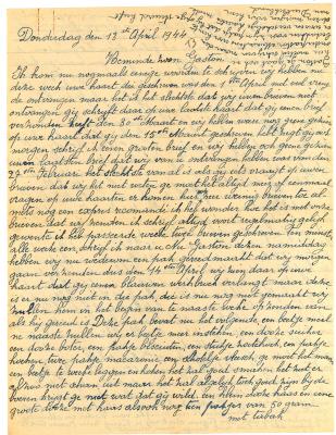 Brieven van moeder Vallaey aan Gaston, Passendale 3, 13 april 1944