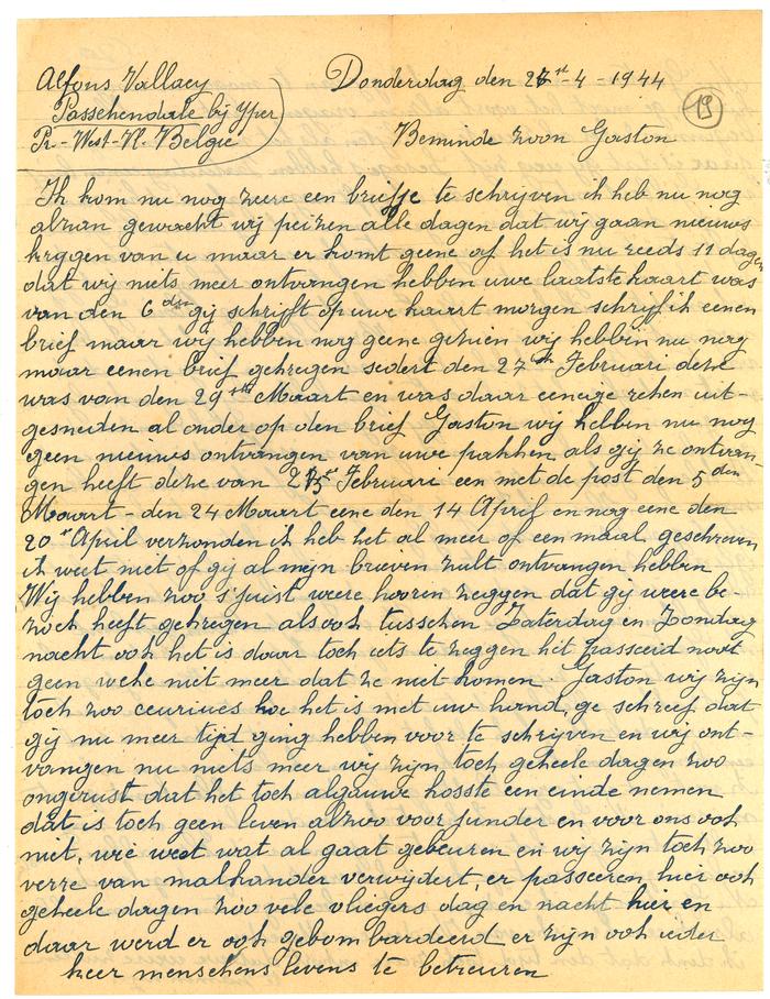 Brieven van moeder Vallaey aan Gaston, Passendale 27, 30 april 1944