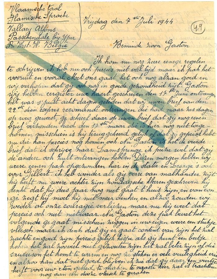 Brieven van moeder Vallaey aan Gaston, Passendale 7 en 11 juli 1944