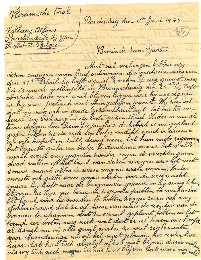 Brieven van moeder Vallaey aan Gaston, Passendale 1 en 4 juni 1944