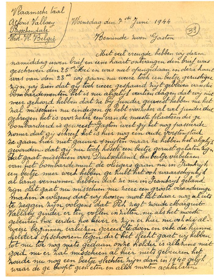 Brieven van moeder Vallaey aan Gaston, Passendale 7 en 13 juni 1944