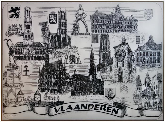 Tekening met Vlaamse waardevolle monumenten