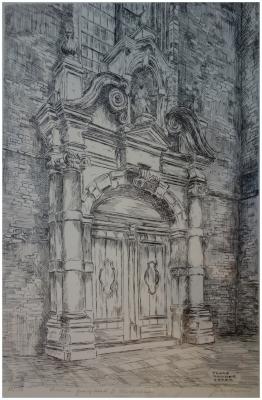 Tekening van het zuidportaal van de St Michielskerk, Roeselare