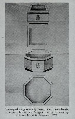 Ontwerptekening van steenput op Grote Markt Roeselare, 1781