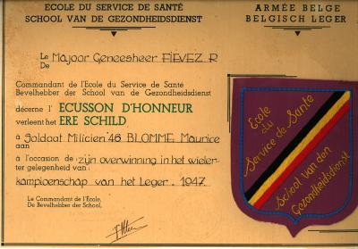 Diploma School van gezondheidsdienst voor Maurice Blomme, 1947