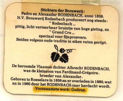 Bierkaartje Rodenbach 1980