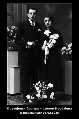 Huwelijk Georges Duyvejonck - Madeleine Lannoo, Ingelmunster, 1936