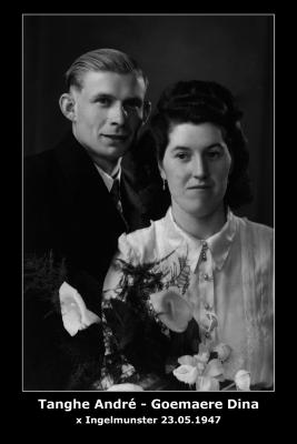 Huwelijk André Roger Tanghe - Blondina Maria Goemaere, Ingelmunster, 1947