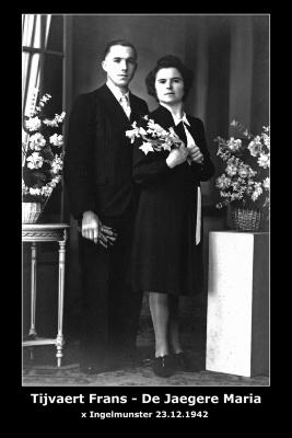 Huwelijk Frans Tijvaert - Maria De Jaegere, Ingelmunster, 1942