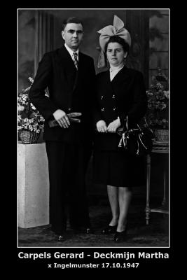 Huwelijk Gerard Carpels - Martha Deckmijn, Ingelmunster, 1947