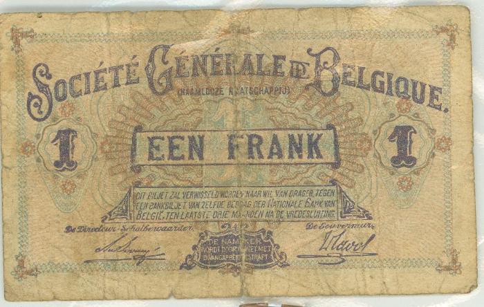 Oud geld type Société Générale de Belgique 1BFR, 2BFR, 5BFR en 20BFR