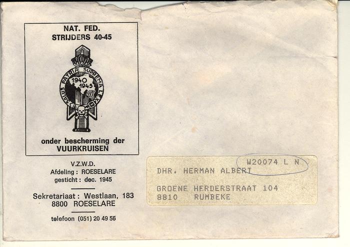 Envelop Nationale Federatie Strijders 1940-1945