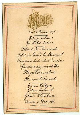 Franstalige menukaart 1896
