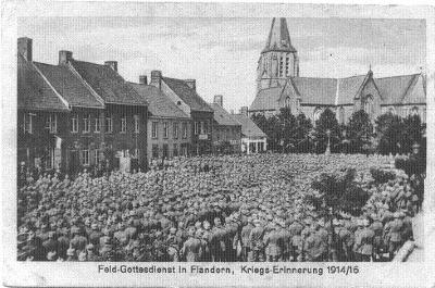 Openluchtmis voor Duitse soldaten, markt Moorslede, 1914-1916