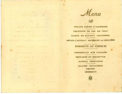 Franstalige menukaart 1928