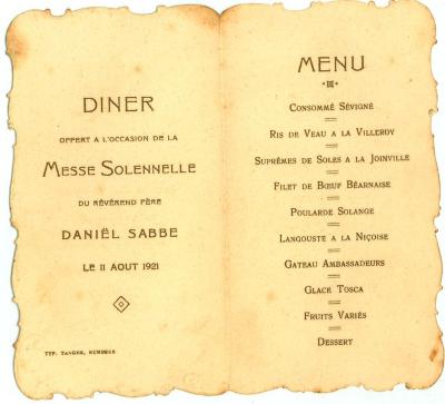 Franstalige menukaart 1921