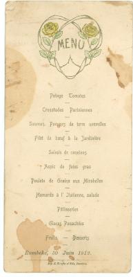 Franstalige menukaart 1912