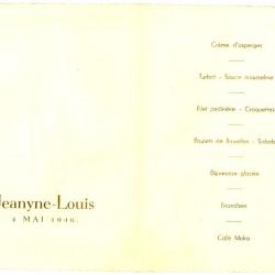 Franstalige menukaart 1946