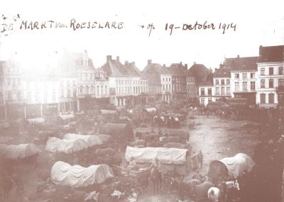 Duitse bevoorradingscolonne op Grote Markt, Roeselare 19 oktober 1914