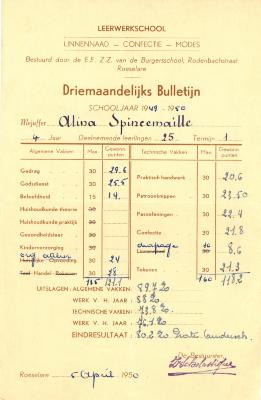Driemaandelijks bulletijn van Alina Spincemaille, Roeselare, 1950