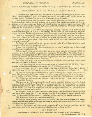 Document aanpassing levensduurte, Roeselare, 1929