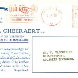 Briefhoofding Firma Gheeraert N.V,  Roeselare, 1965