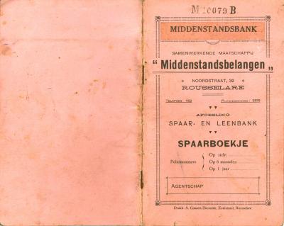 Spaarboekje Katholieke Burgersbond Gits Middenstandsbank,  Roeselare, 1927