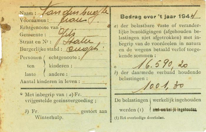 Attest ingehouden belastingen op bezoldiging, Gits, 1944