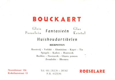 Bedrijfskaart huishoudartikelen Bouckaert,  Roeselare