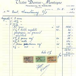Factuur Victor Devroe - Monteyne, Roeselare , 1961