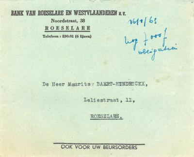 Een attest van betaling van roerende voorheffing, Roeselare, 1963