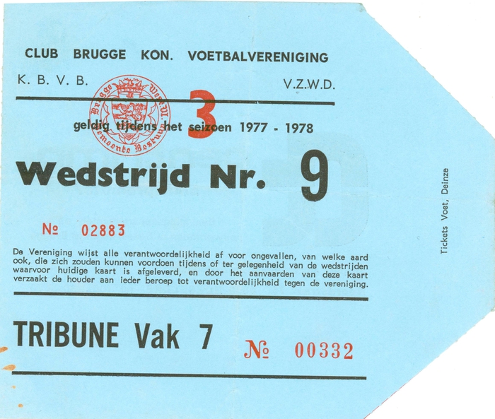 Promotie voetbal ticket, Roeselare, 1977