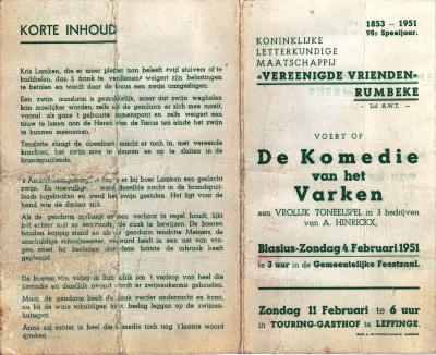 Programma "De Komedie van het Varken", Rumbeke, 1951