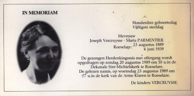 Uitnodiging tot herdenkingsmis, Roeselare,  1989