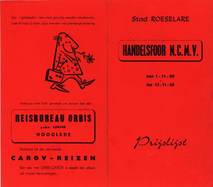 Prijslijst op de Handelsfoor N.C.M.V. , Roeselare, 1960